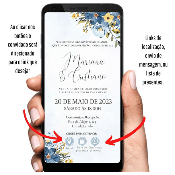 Convite Casamento Digital Interativo Floral Azul  Azul Azul 5