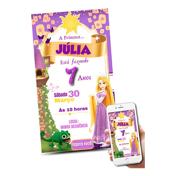 Convite Digital Musical Rapunzel Envio Imediato Colorido 1