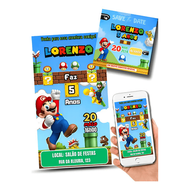 Convite + Save The Date Super Mario Bros 2