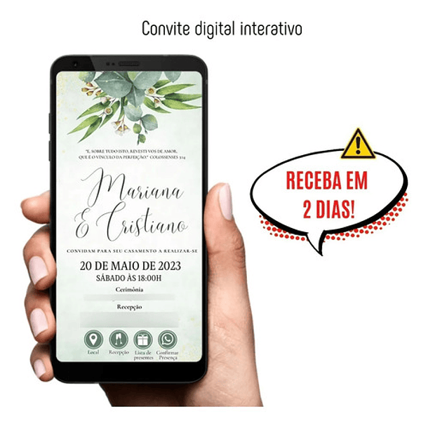 Convite  Digital Interativo Casamento Dourado Verde Verde 2