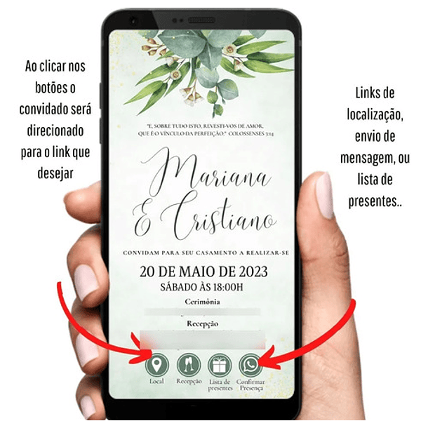 Convite  Digital Interativo Casamento Dourado Verde Verde 3