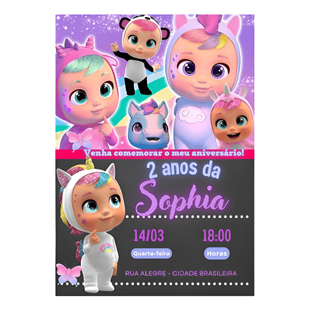 Convite Digital  Tema Cry Babies   Lilás 2