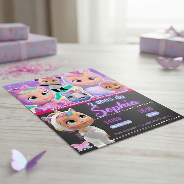 Convite Digital  Tema Cry Babies   Lilás 7