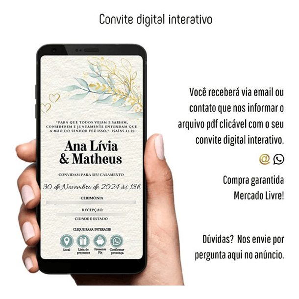 Convite De Casamento Interativo Dourado Folha Verde-claro 2