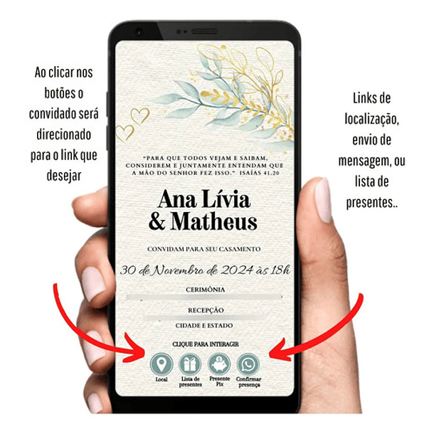 Convite De Casamento Interativo Dourado Folha Verde-claro 4