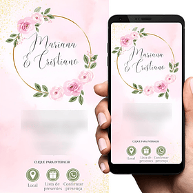 Convite  Digital Interativo Casamento Floral Rosa
