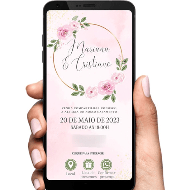 Convite  Digital Interativo Casamento Floral Rosa 5