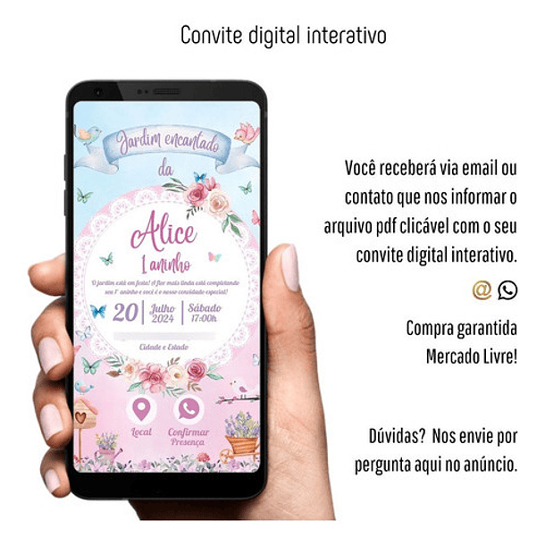Kit Save The Date + Convite Interativo Jardim Encantado Rosa 3