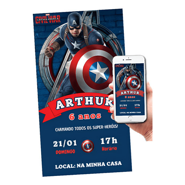 Convite Digital Capitão América    Azul-marinho 1
