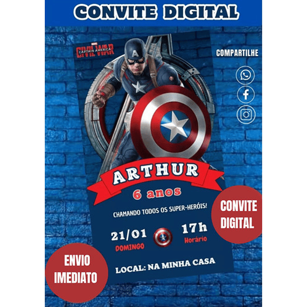 Convite Digital Capitão América    Azul-marinho 2