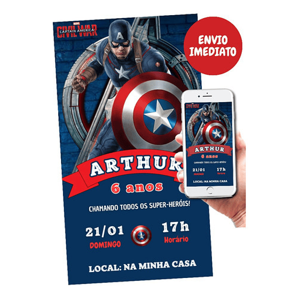 Convite Digital Capitão América    Azul-marinho 3