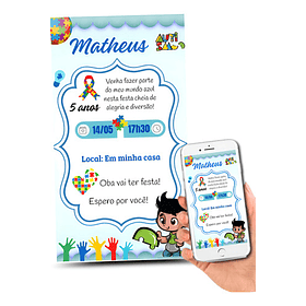 Convite Digital Aniversário Autismo  Azul