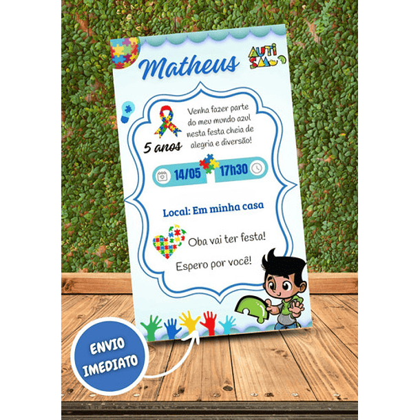 Convite Digital Aniversário Autismo  Azul 3