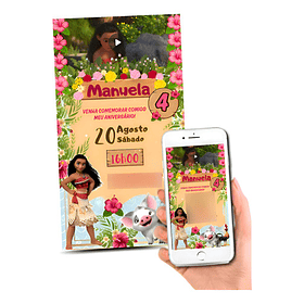 Convite Digital Com Vídeo Moana Envio Imediato