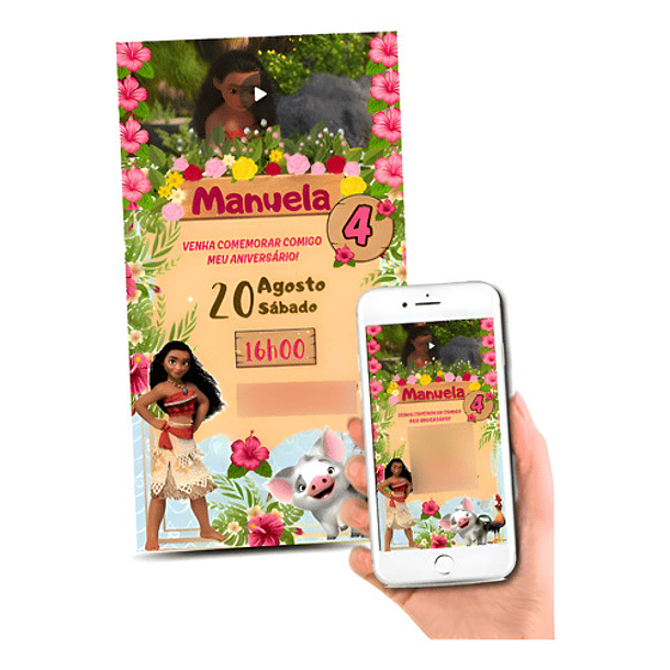 Convite Digital Com Vídeo Moana Envio Imediato 1