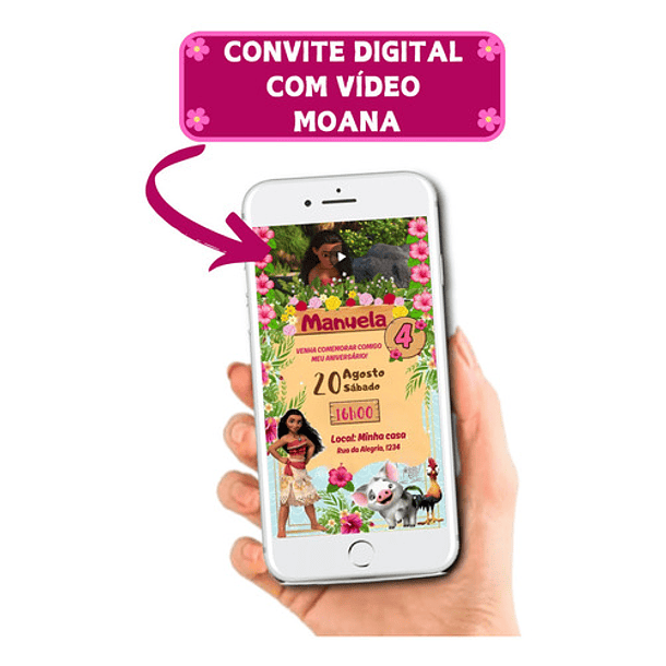 Convite Digital Com Vídeo Moana Envio Imediato 2