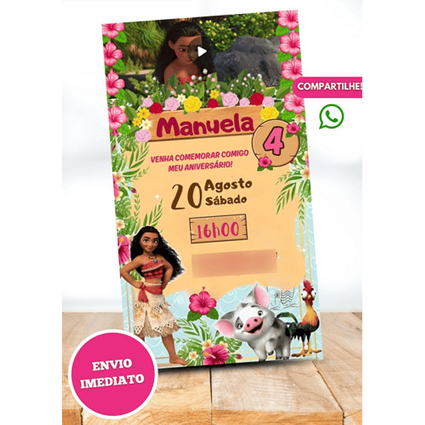 Convite Digital Com Vídeo Moana Envio Imediato 3