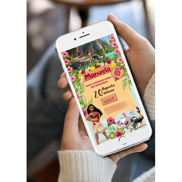 Convite Digital Com Vídeo Moana Envio Imediato 4