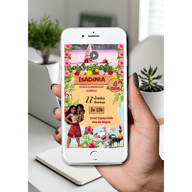Convite Digital Com Vídeo Moana Envio Imediato 5