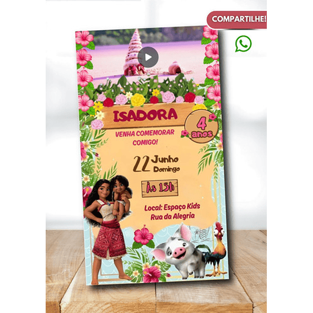 Convite Digital Com Vídeo Moana Envio Imediato 6