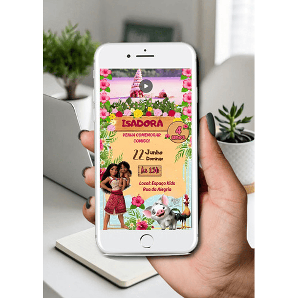 Convite Digital Com Vídeo Moana Envio Imediato 7