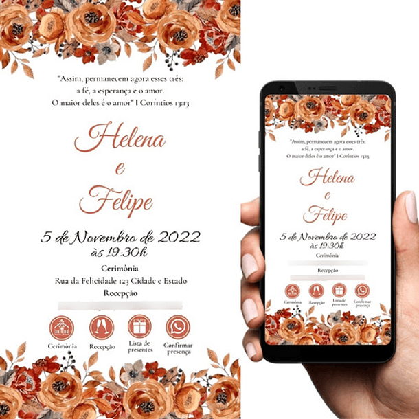 Convite Casamento Terracota Digital Interativo Whatsapp 3