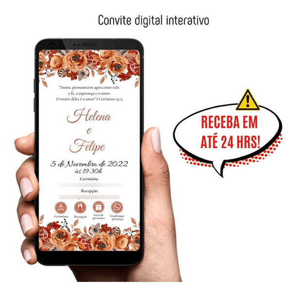 Convite Casamento Terracota Digital Interativo Whatsapp 6