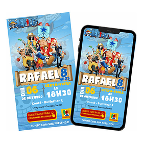Convite De Aniversário Digital Interativo Do Tema One Piece.