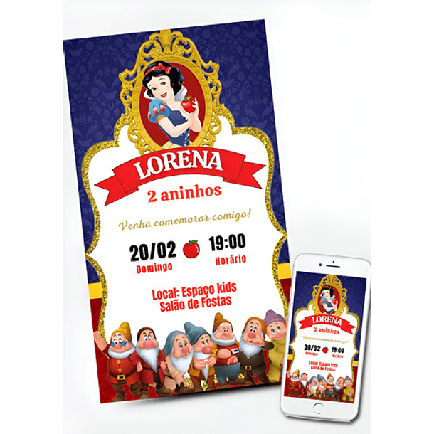 Convite Digital Branca De Neve E Os Sete Anões  Vermelho 2