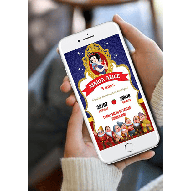 Convite Digital Branca De Neve E Os Sete Anões  Vermelho 4