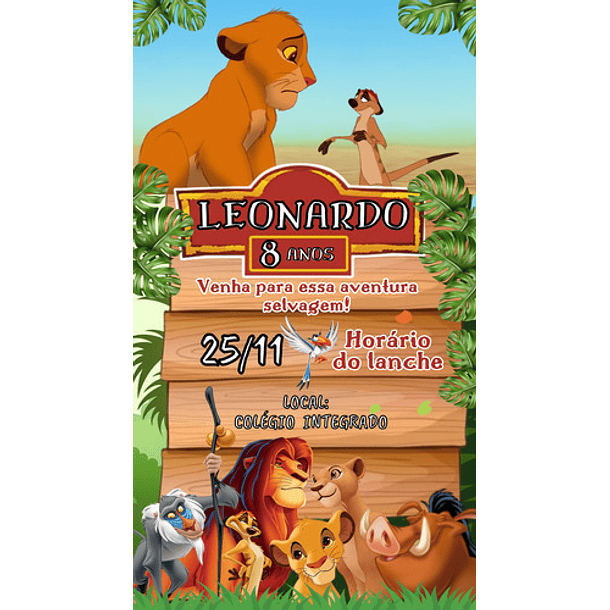 Convite Digital Rei Leão Com Vídeo   Rei Leão 2
