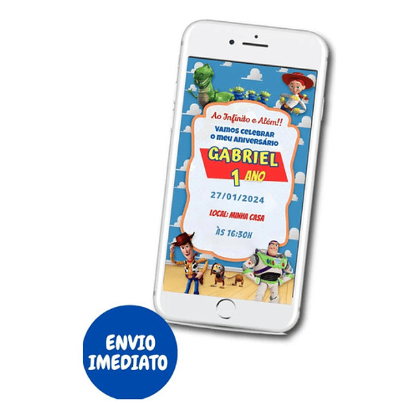 Convite Digital  Toy Story Whatsapp Redes Sociais Azul 3