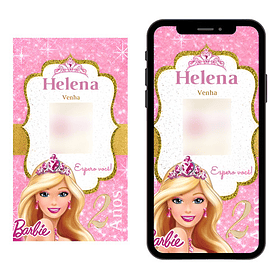 Convite Virtual Aniversário Infantil Barbie 67 Rosa-pálido