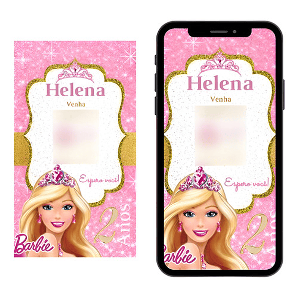 Convite Virtual Aniversário Infantil Barbie 67 Rosa-pálido 1