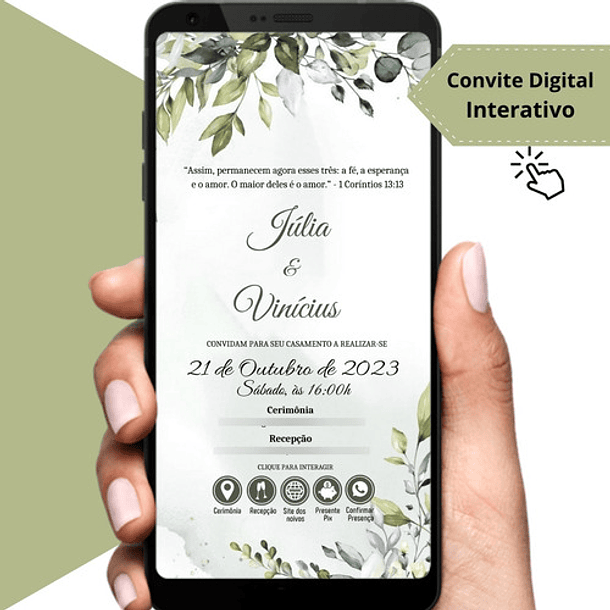 Convite Casamento Interativo Rústico Verde Folhas Verde 4