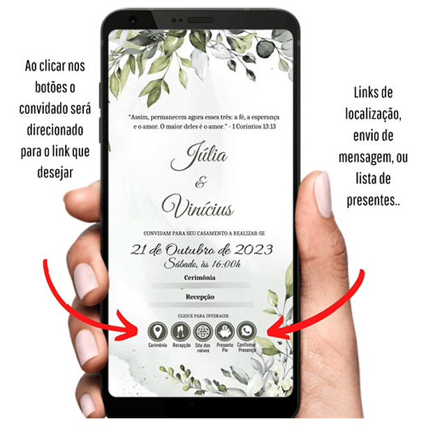 Convite Casamento Interativo Rústico Verde Folhas Verde 5
