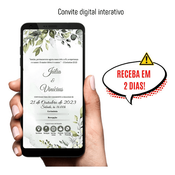 Convite Casamento Interativo Rústico Verde Folhas Verde 7