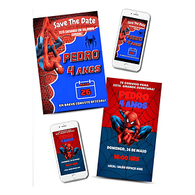 Save The Date + Convite Oficial Homem Aranha  Vermelho