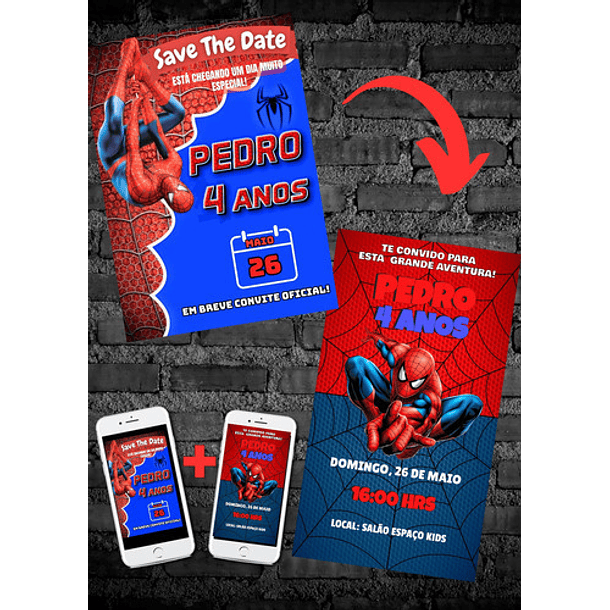 Save The Date + Convite Oficial Homem Aranha  Vermelho 2