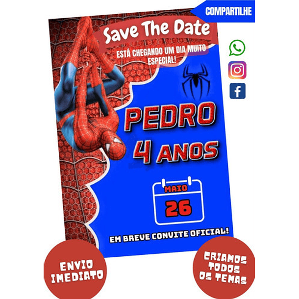 Save The Date + Convite Oficial Homem Aranha  Vermelho 4