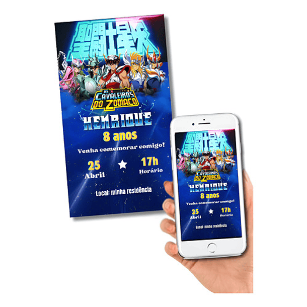 Convite Digital Os Cavaleiros Do Zodíaco   Azul 2