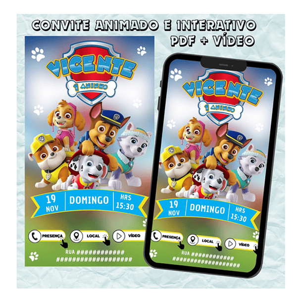 Convite Digital Interativo Patrulha Canina Virtual Whatsapp 3