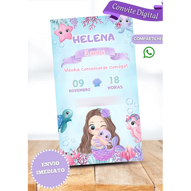 Convite Digital Sereia Baby Fundo Do Mar  Lilás 3