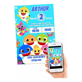 Convite Digital  Baby Shark Redes Sociais  Azul