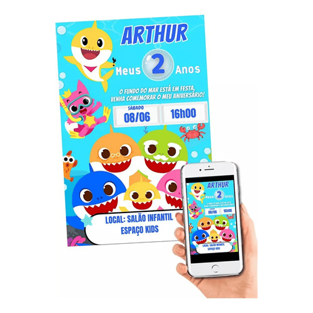Convite Digital  Baby Shark Redes Sociais  Azul 1