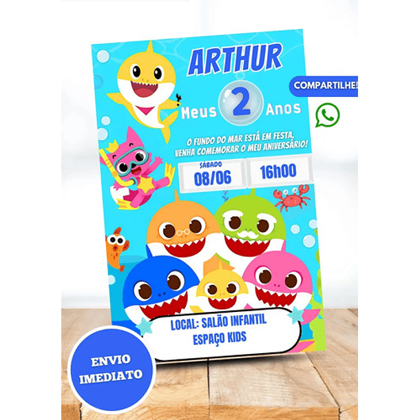 Convite Digital  Baby Shark Redes Sociais  Azul 3