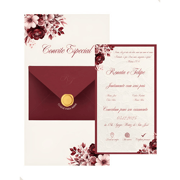 Convite Digital Envio Em 24h Interativo Casamento Marsala 1