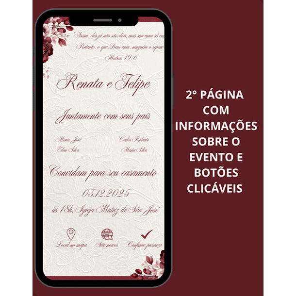 Convite Digital Envio Em 24h Interativo Casamento Marsala 4