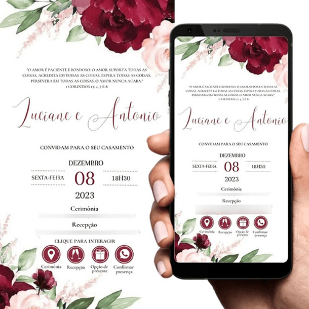 Convite Casamento Digital  Interativo Marsala 4