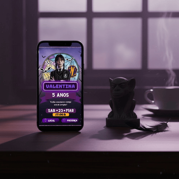 Convite Interativo Wandinha   Púrpura 1